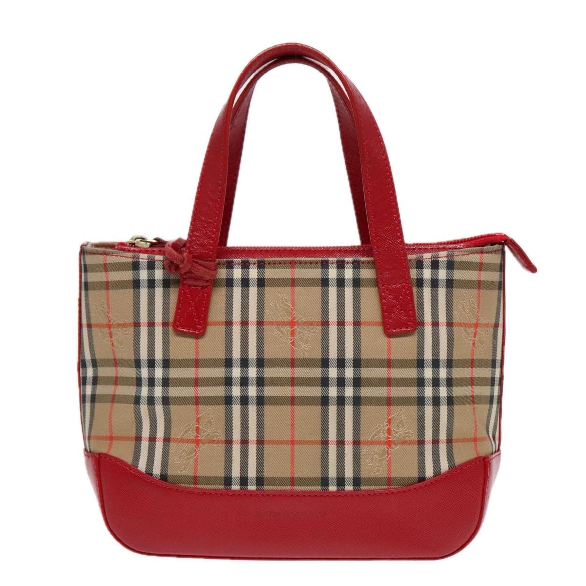 BURBERRY Nova Check Hand Bag Canvas Leather Beige Red gold Auth 91808