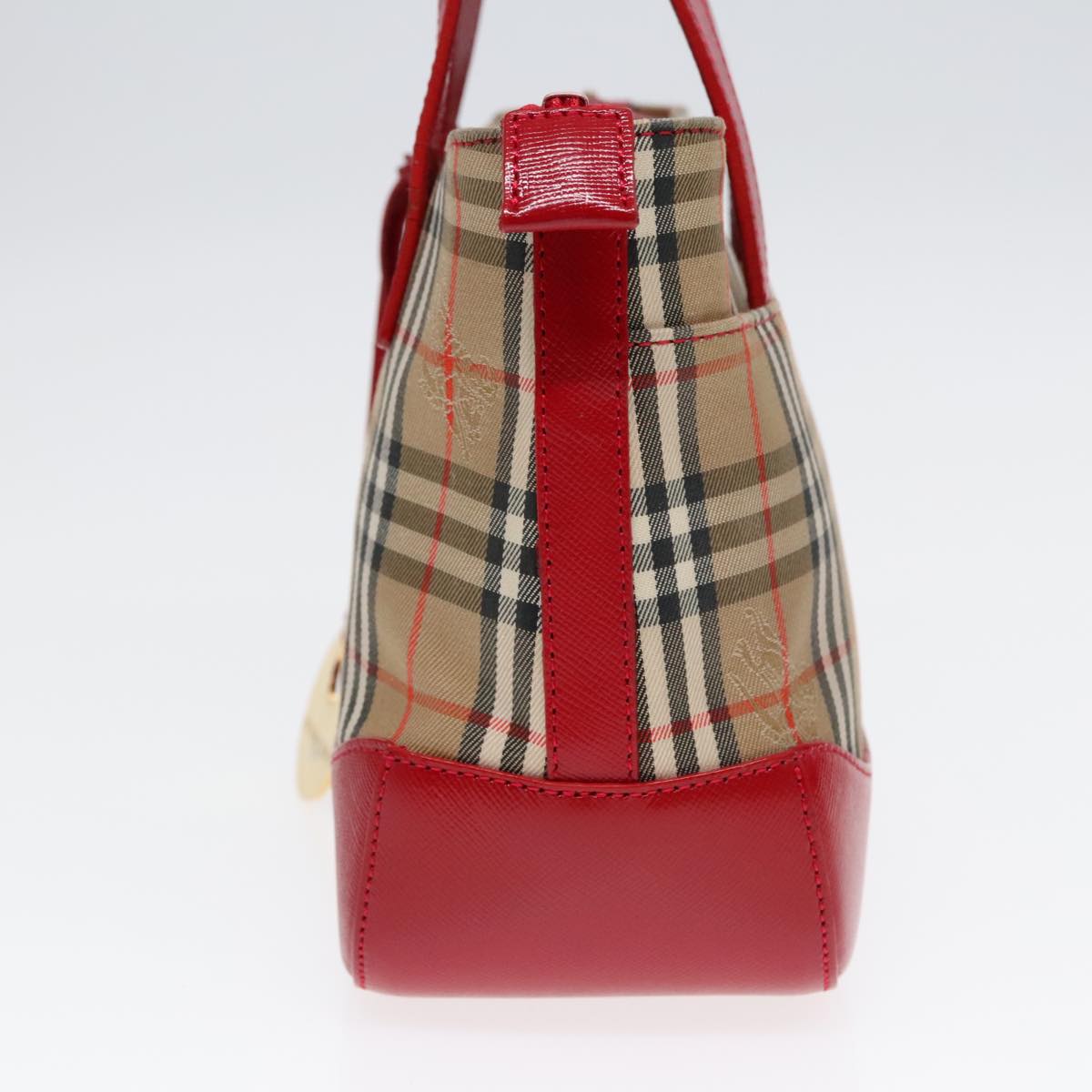 BURBERRY Nova Check Hand Bag Canvas Leather Beige Red gold Auth 91808