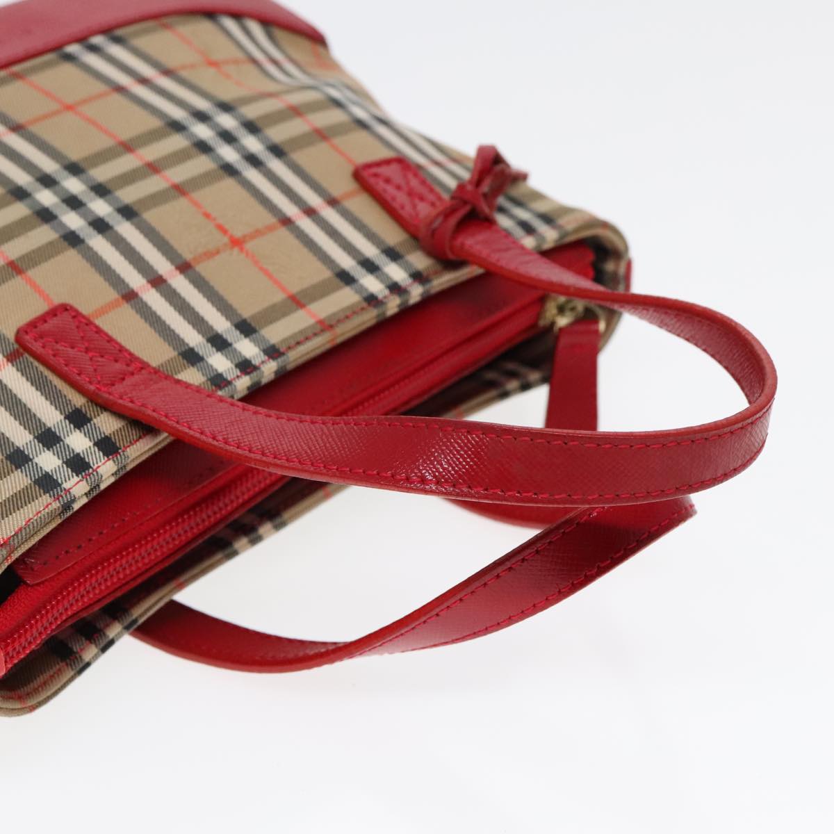 BURBERRY Nova Check Hand Bag Canvas Leather Beige Red gold Auth 91808