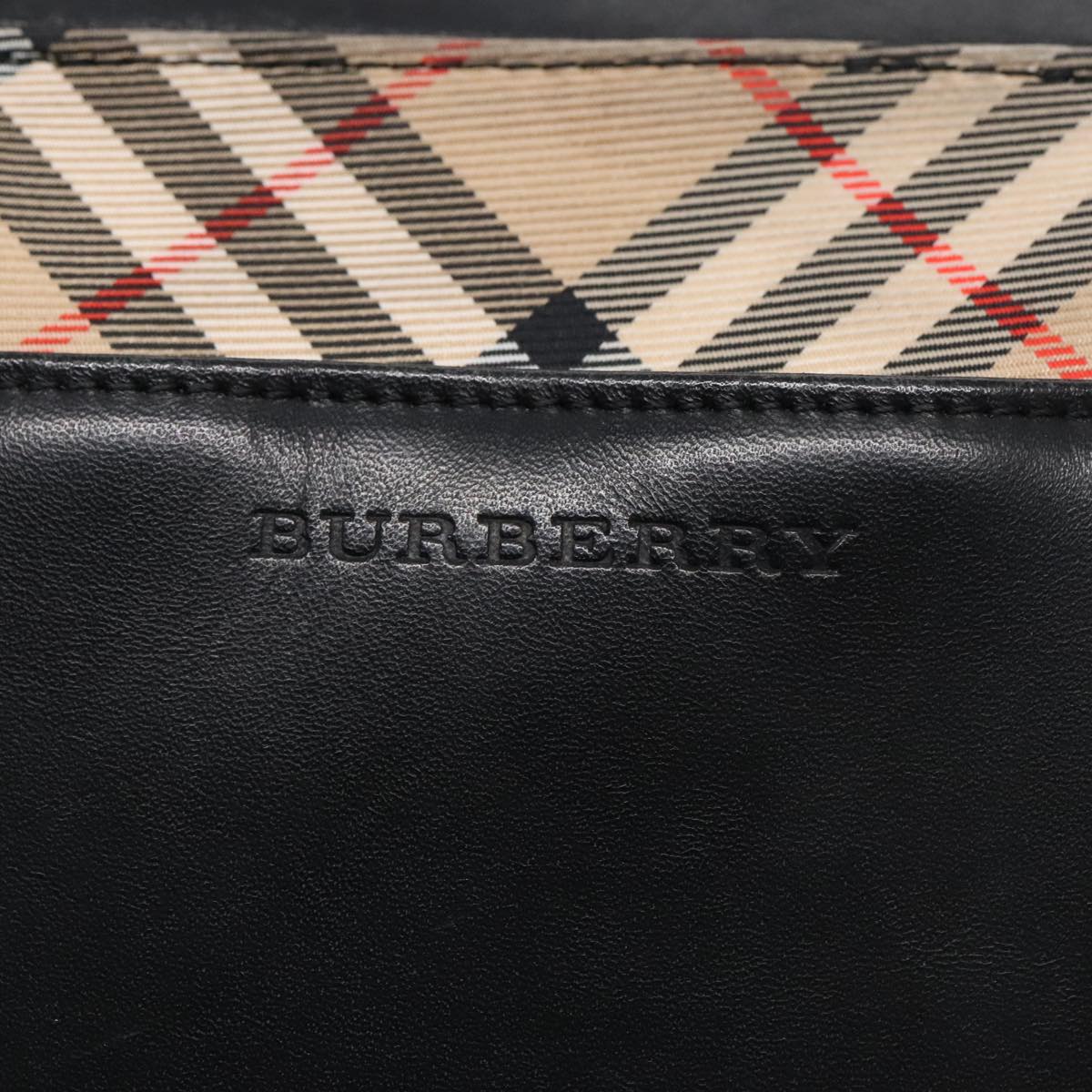 BURBERRY Nova Check Hand Bag Leather nylon Black Silver Auth 91820