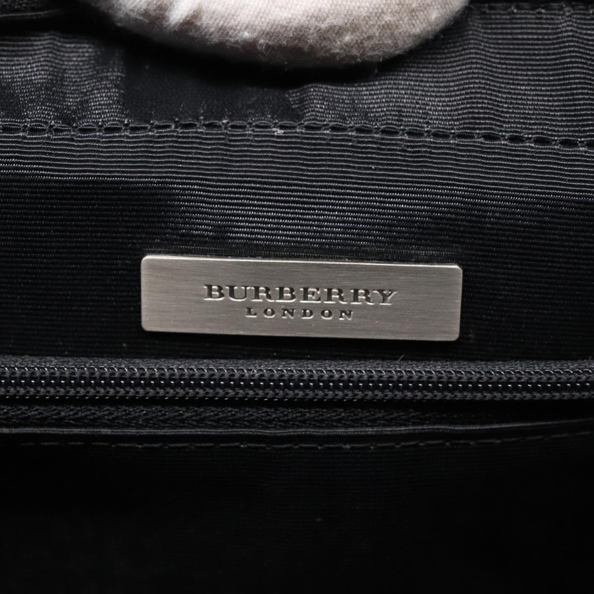 BURBERRY Nova Check Hand Bag Leather nylon Black Silver Auth 91820