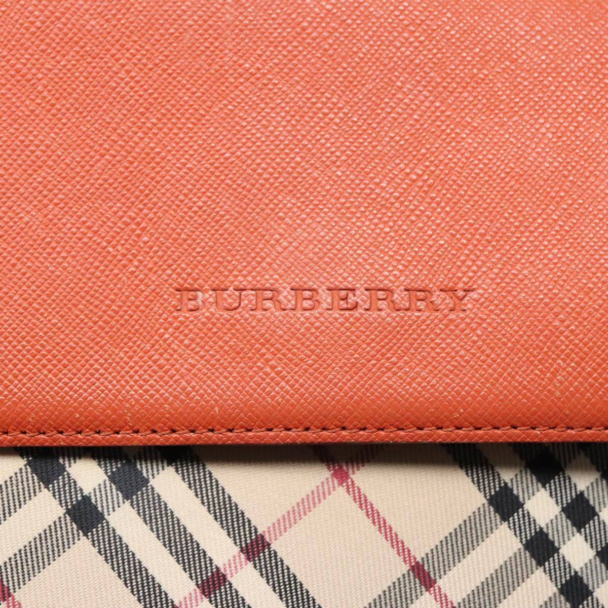 BURBERRY Nova Check Shoulder Bag Canvas Leather Beige Orange Silver Auth 91821