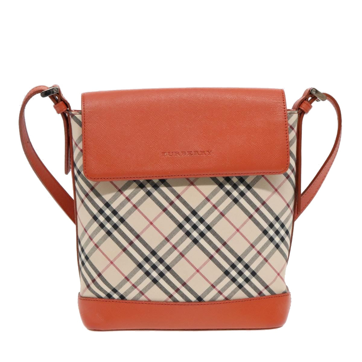 BURBERRY Nova Check Shoulder Bag Canvas Leather Beige Orange Silver Auth 91821