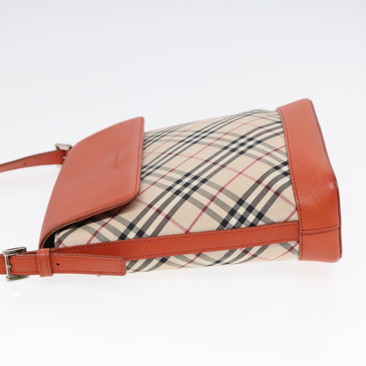 BURBERRY Nova Check Shoulder Bag Canvas Leather Beige Orange Silver Auth 91821