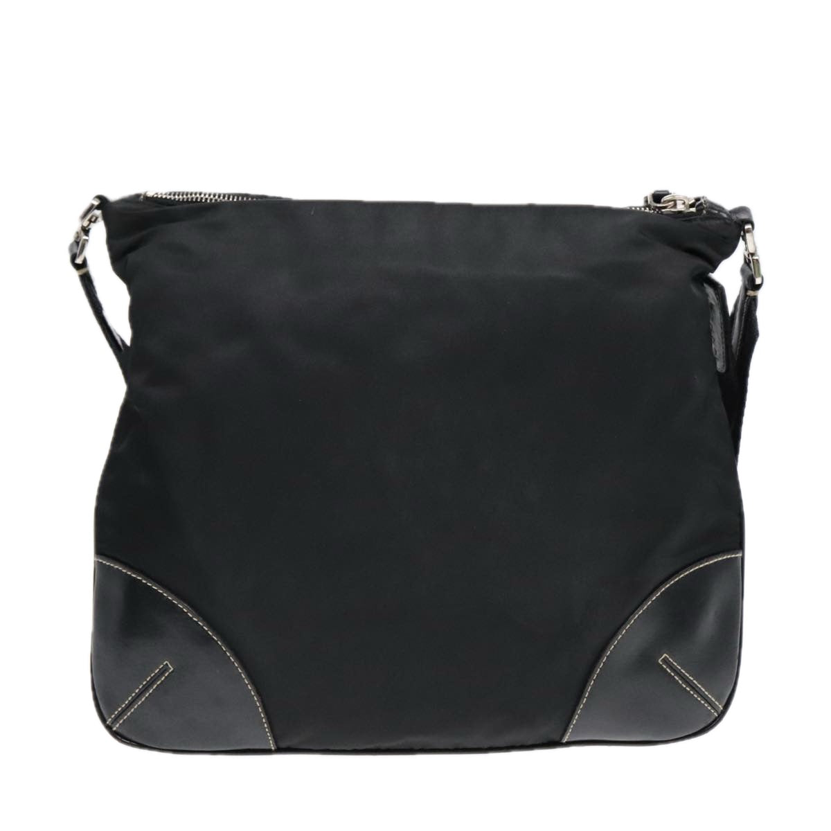 PRADA Shoulder Bag Nylon Leather Black Silver Auth 91835