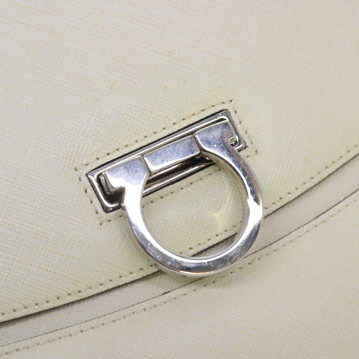 Salvatore Ferragamo Gancini Hand Bag Leather White Silver Auth 91846