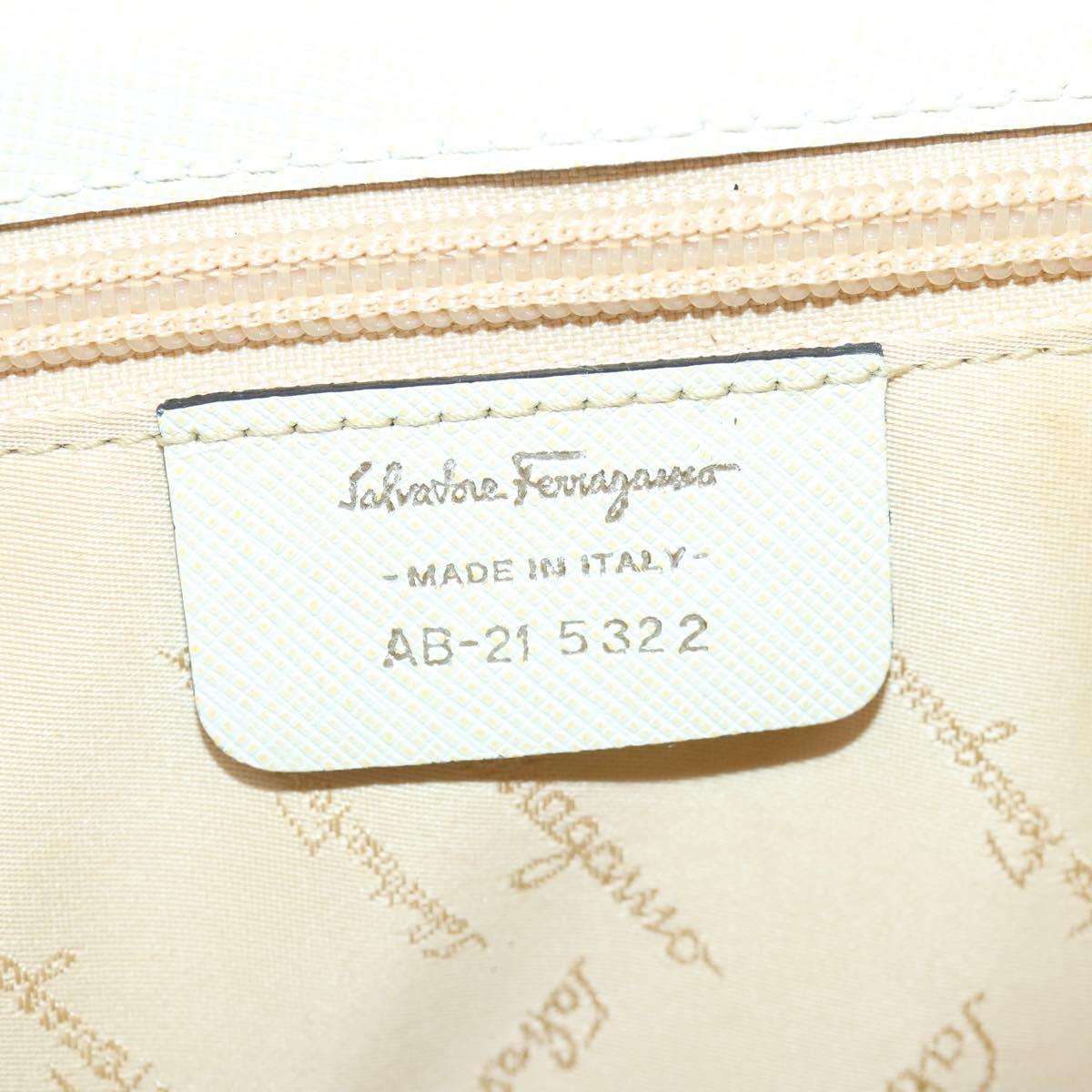 Salvatore Ferragamo Gancini Hand Bag Leather White Silver Auth 91846