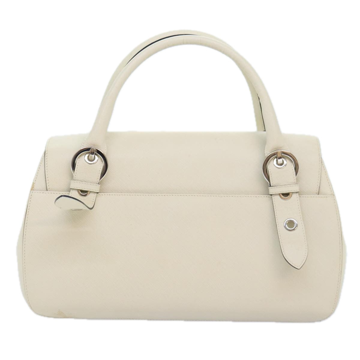 Salvatore Ferragamo Gancini Hand Bag Leather White Silver Auth 91846