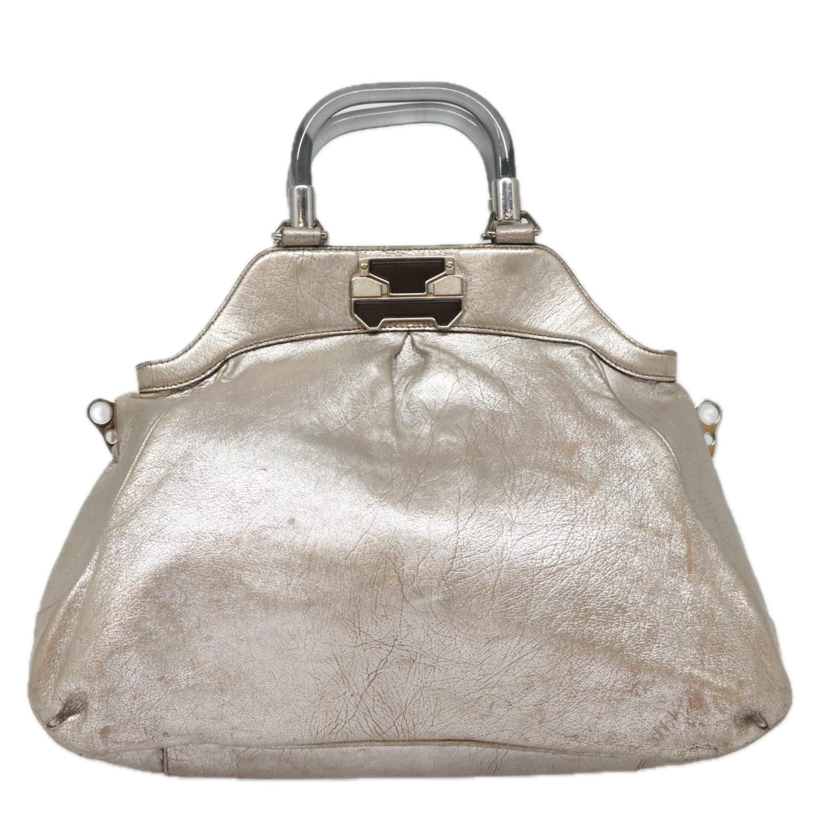 CELINE Hand Bag Leather 2way Silver Auth 91848