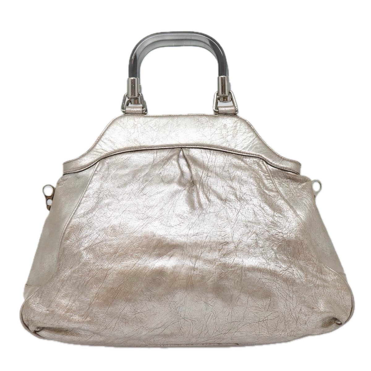 CELINE Hand Bag Leather 2way Silver Auth 91848