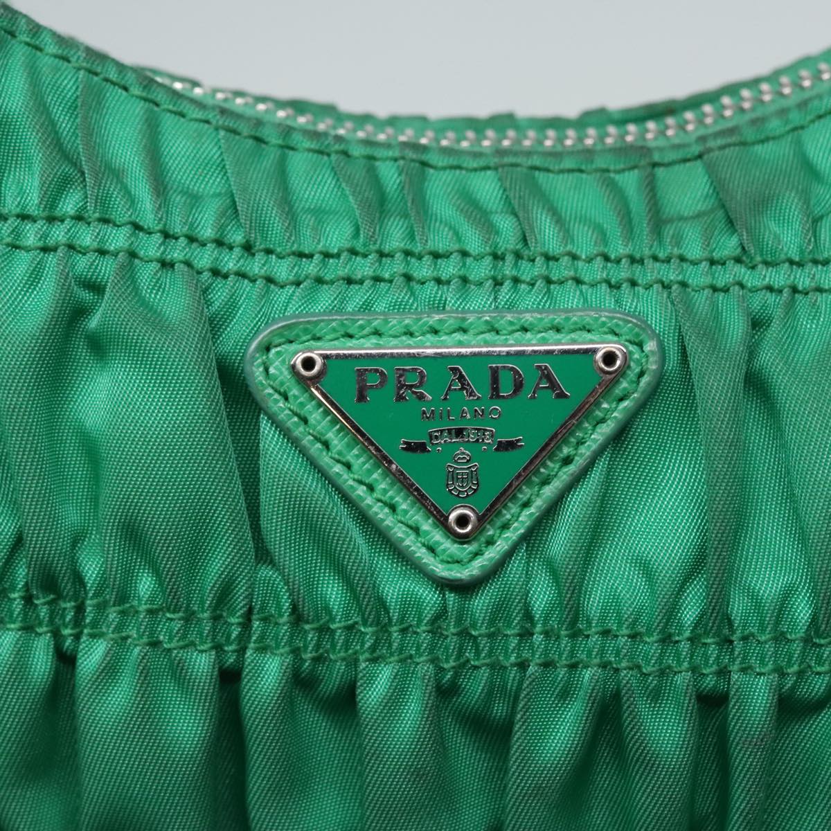 PRADA Accessory Pouch Nylon Green Silver Auth 91870