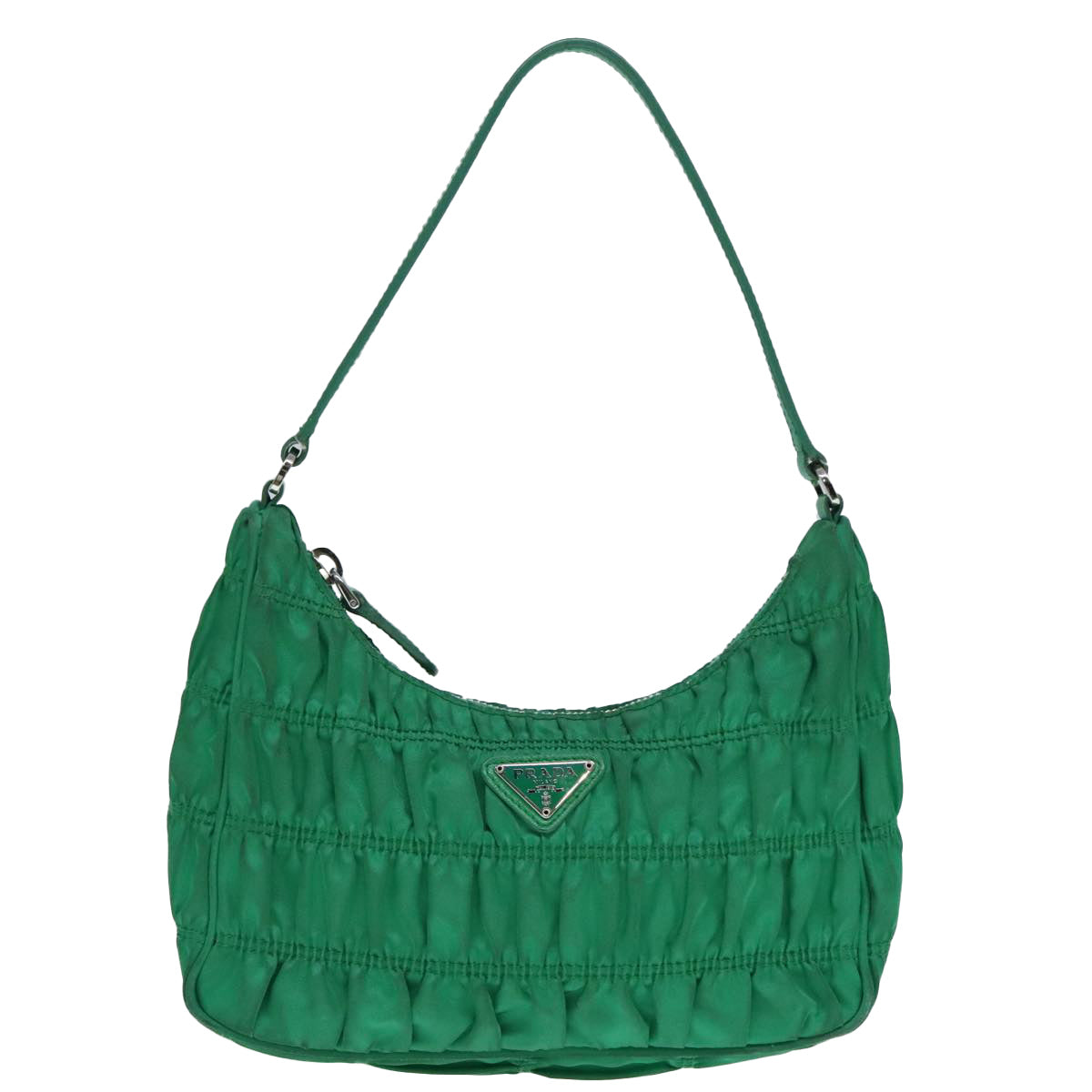 PRADA Accessory Pouch Nylon Green Silver Auth 91870