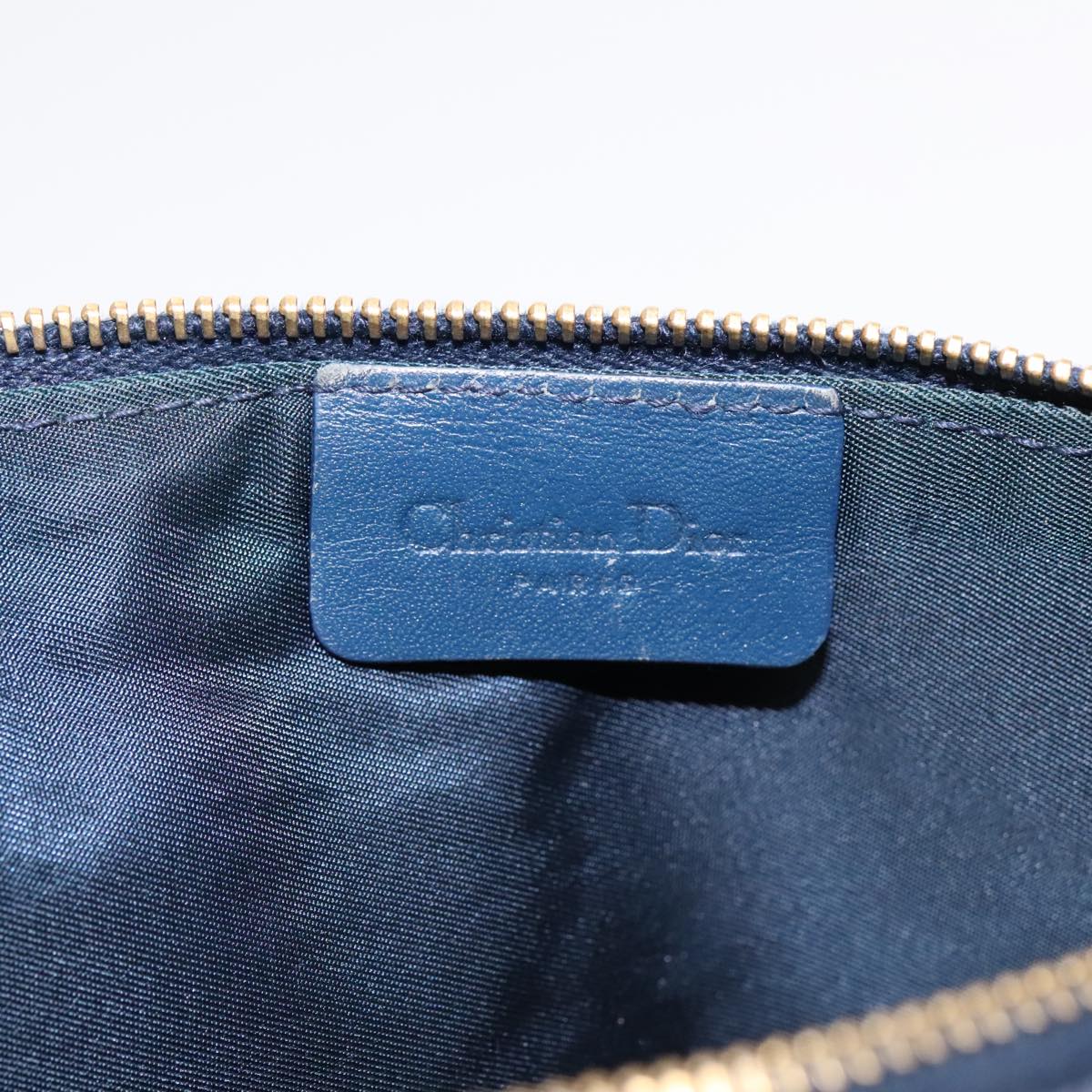 Christian Dior Trotter Canvas Saddle Accessory Pouch Navy Gold Auth 91927