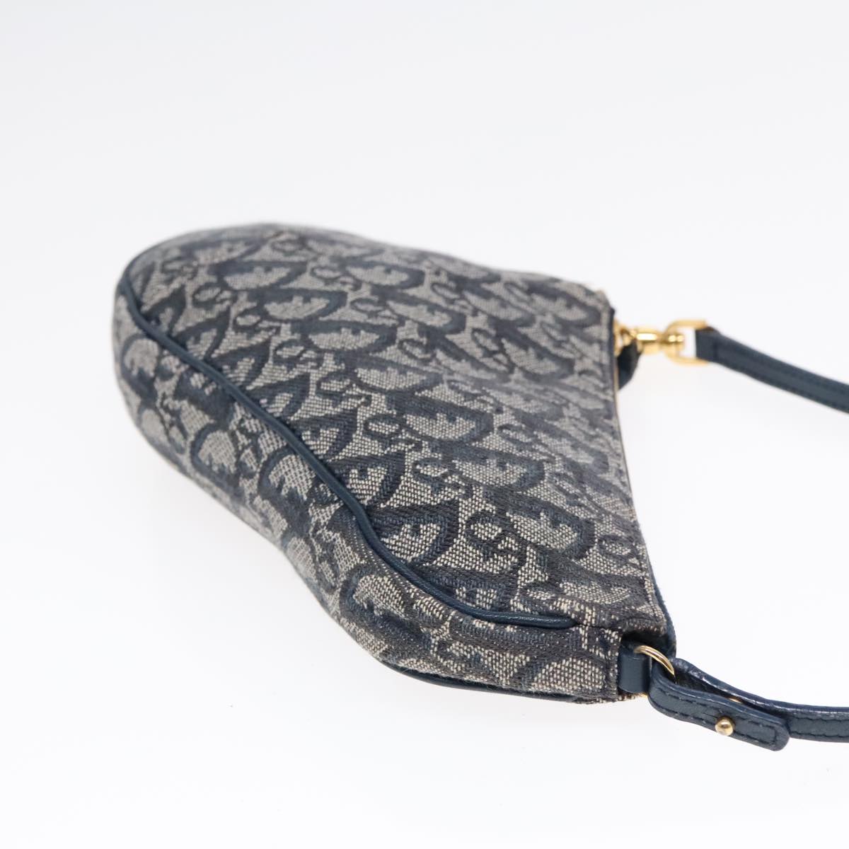 Christian Dior Trotter Canvas Saddle Accessory Pouch Navy Gold Auth 91927