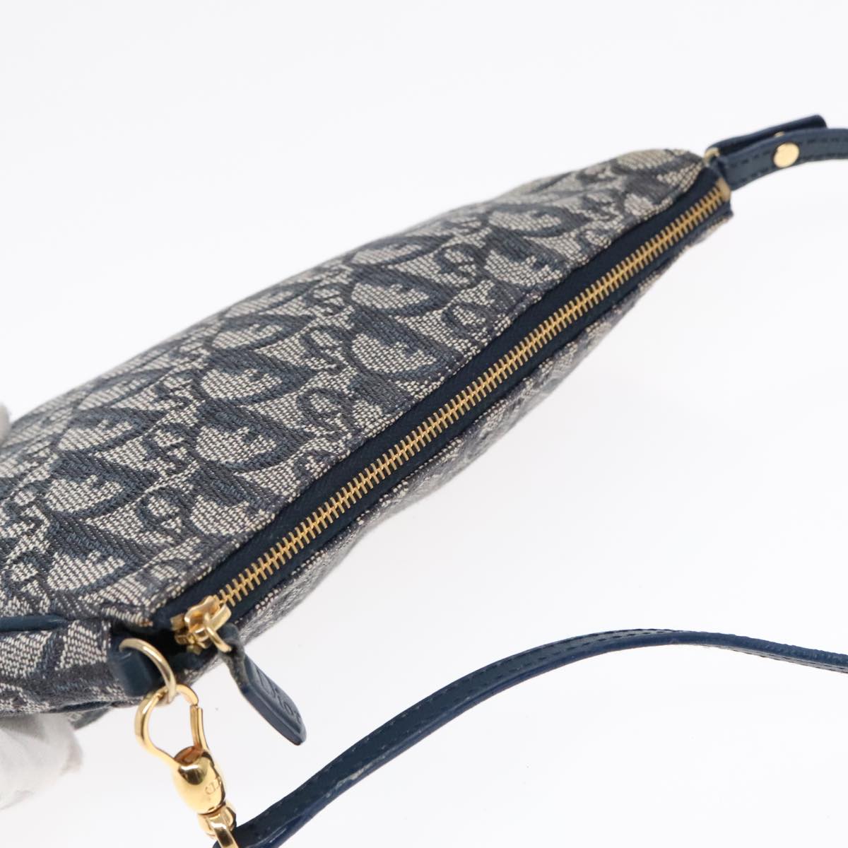 Christian Dior Trotter Canvas Saddle Accessory Pouch Navy Gold Auth 91927