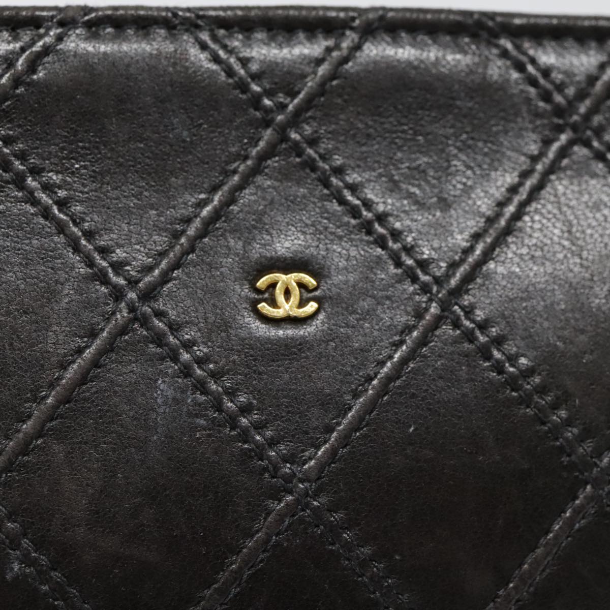 CHANEL Matelasse Pouch Lamb Skin Black CC Auth 91929