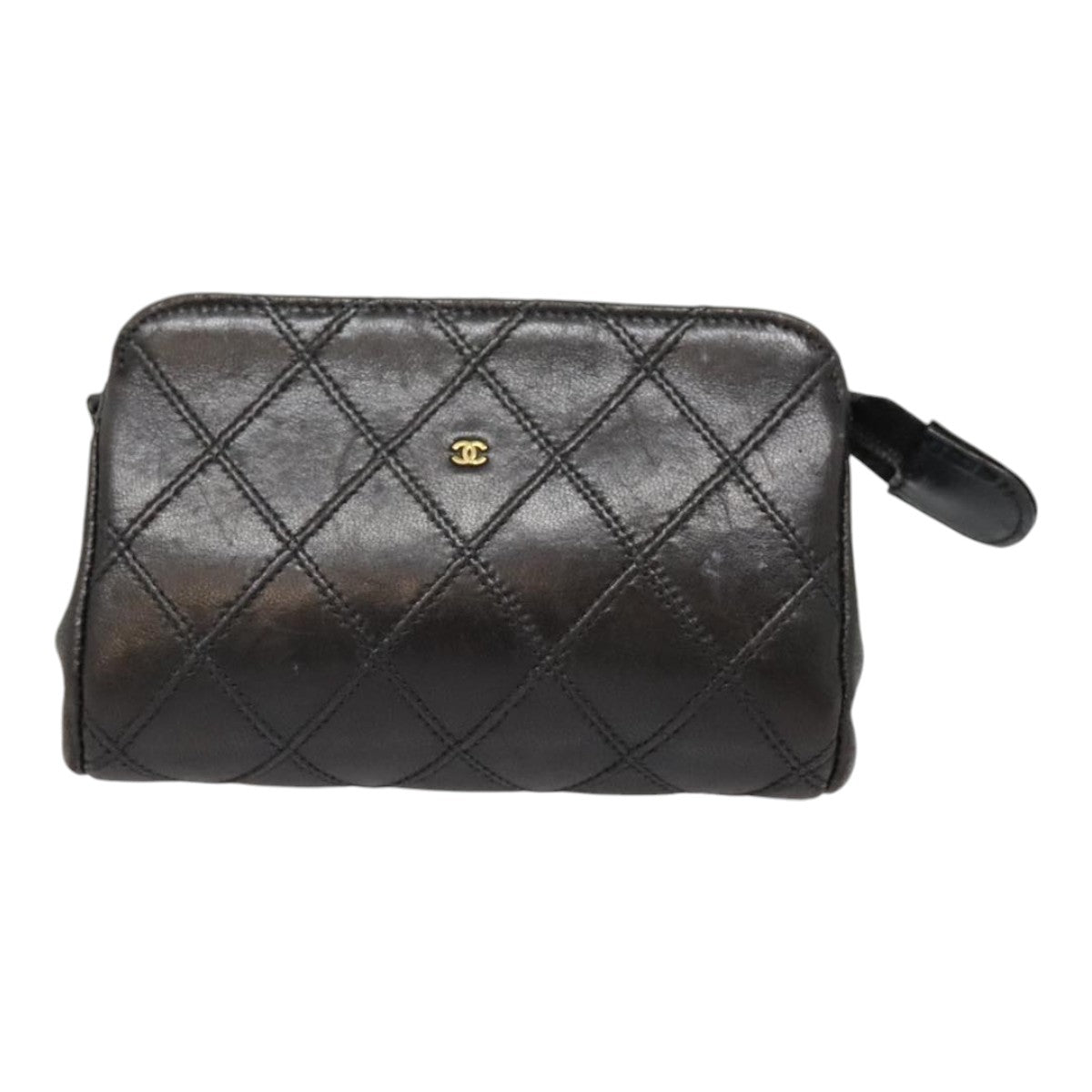 CHANEL Matelasse Pouch Lamb Skin Black CC Auth 91929