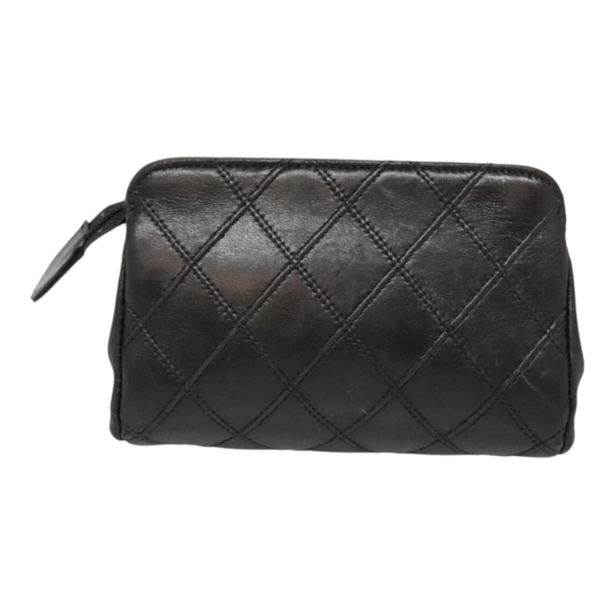 CHANEL Matelasse Pouch Lamb Skin Black CC Auth 91929