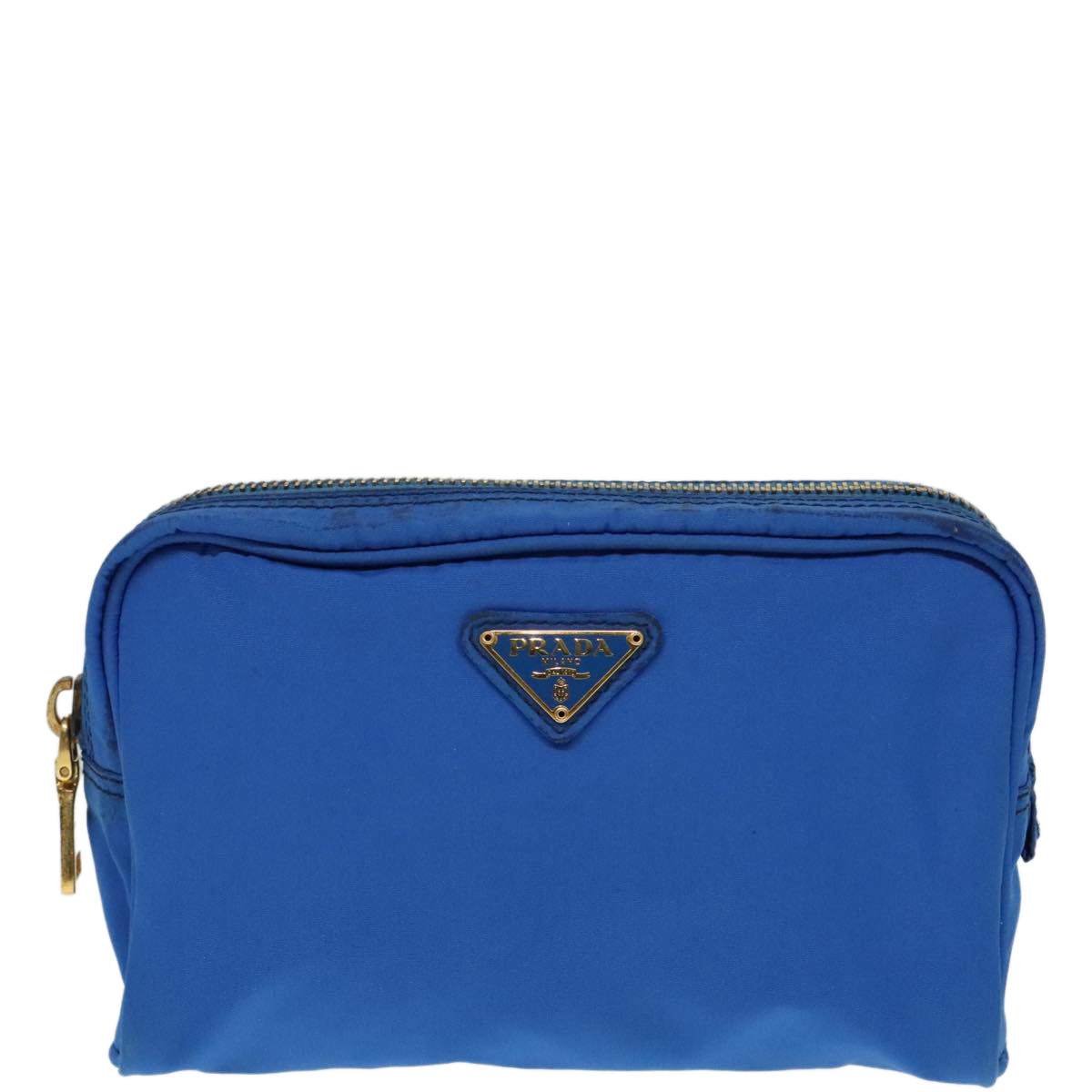 PRADA Pouch Nylon Blue Gold Auth 91930