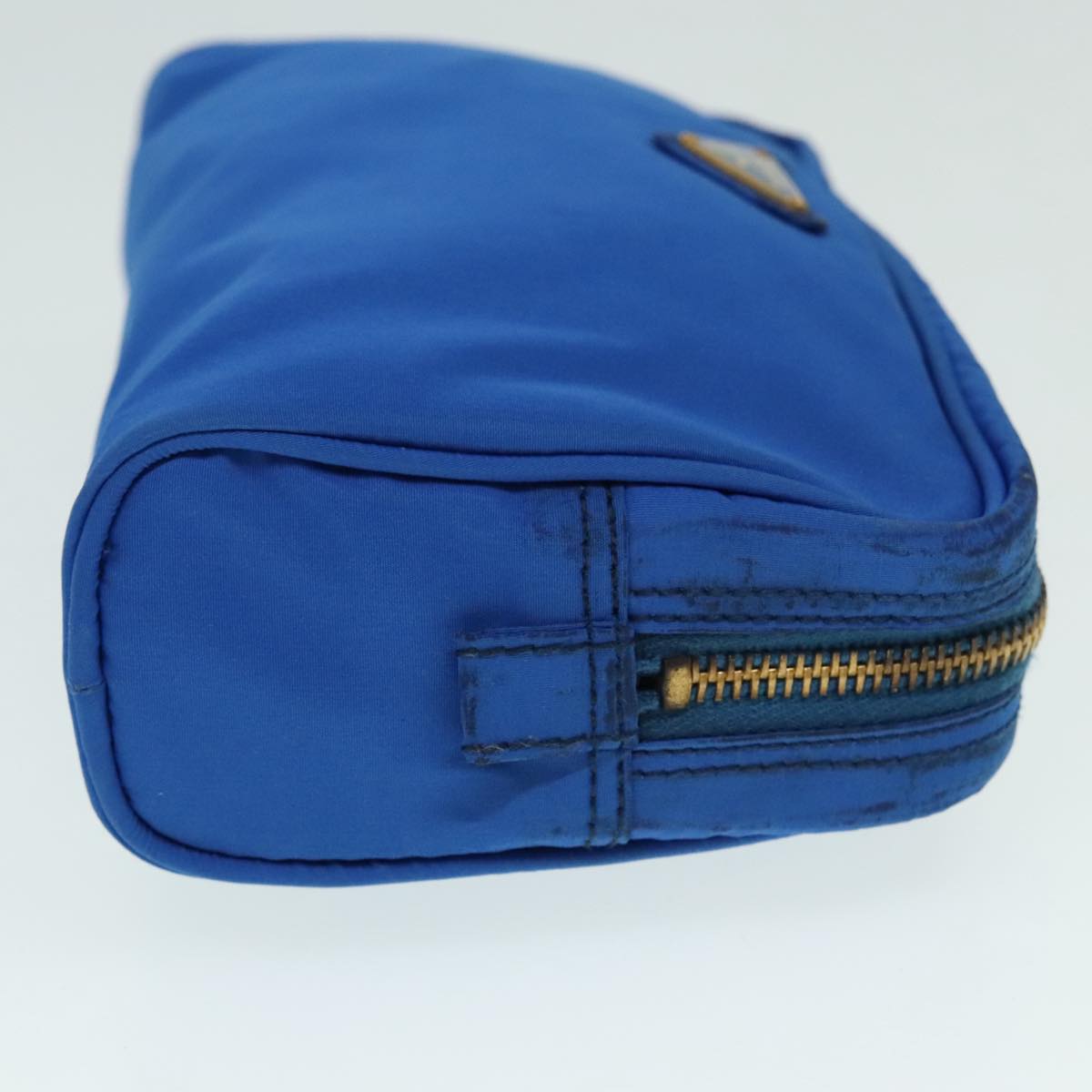 PRADA Pouch Nylon Blue Gold Auth 91930