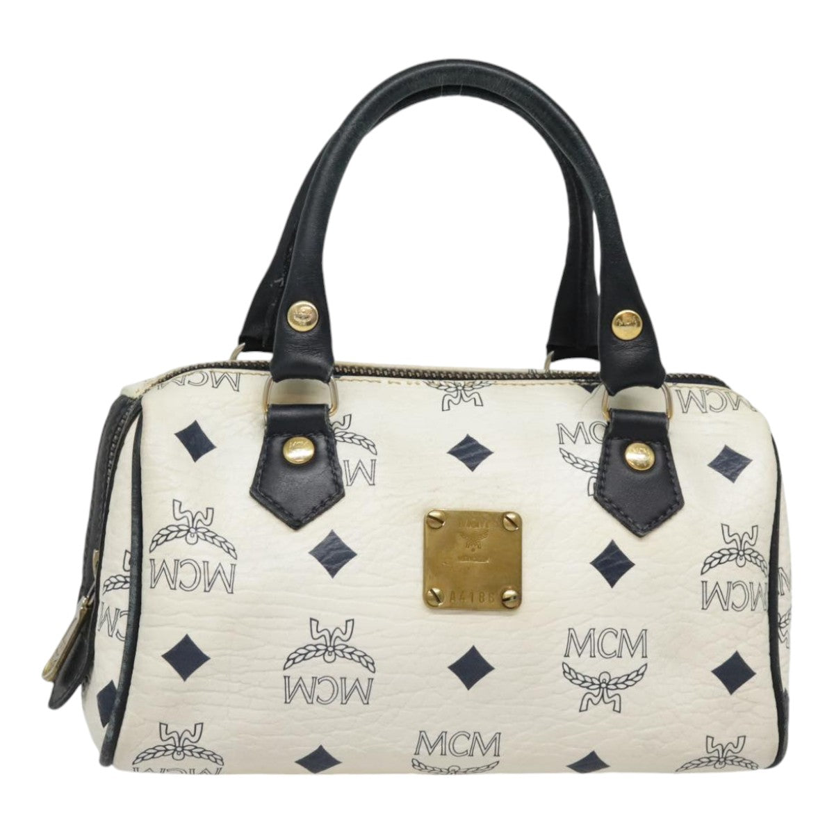 MCM Vicetos Logogram Hand Bag PVC Leather White Auth 92070