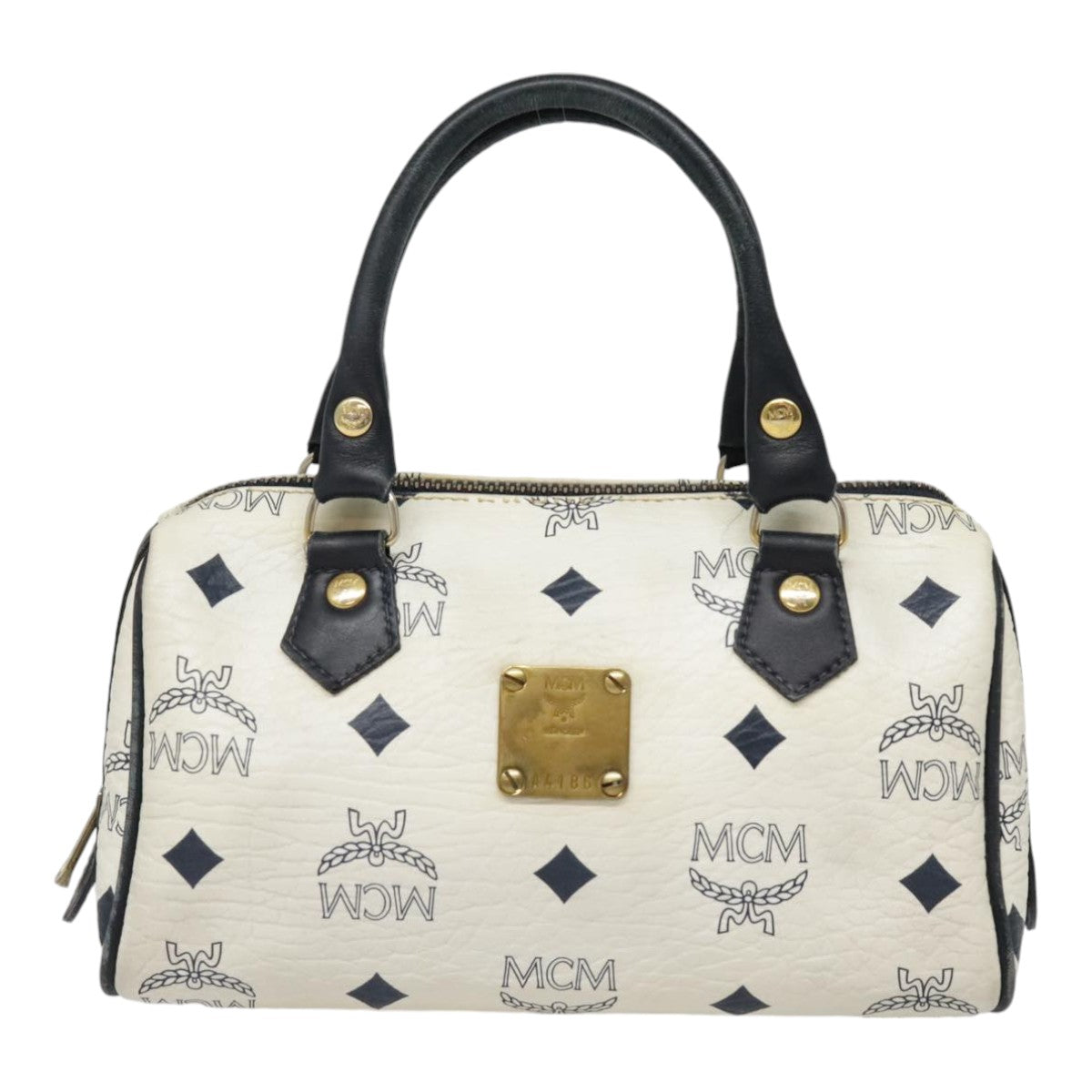 MCM Vicetos Logogram Hand Bag PVC Leather White Auth 92070