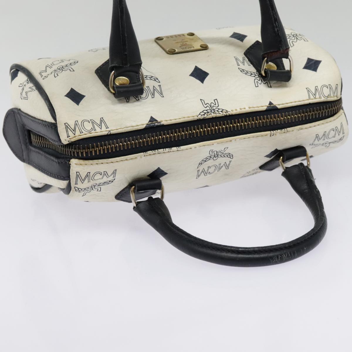 MCM Vicetos Logogram Hand Bag PVC Leather White Auth 92070