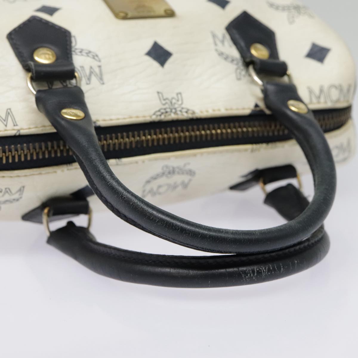 MCM Vicetos Logogram Hand Bag PVC Leather White Auth 92070