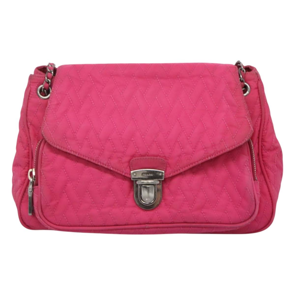 PRADA Chain Shoulder Bag Nylon Pink Auth 92071