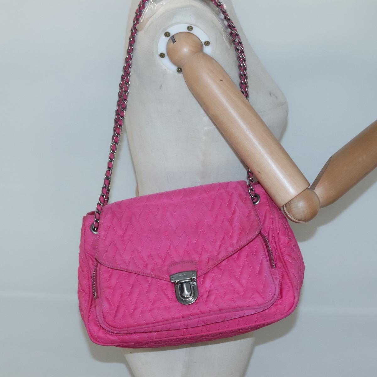 PRADA Chain Shoulder Bag Nylon Pink Auth 92071