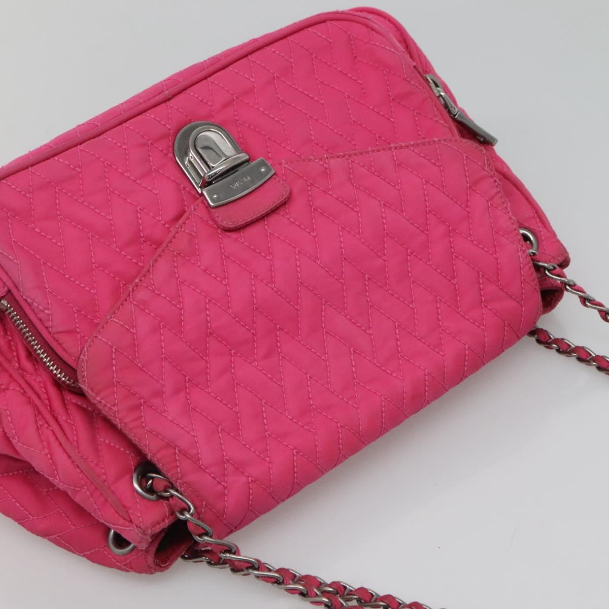 PRADA Chain Shoulder Bag Nylon Pink Auth 92071