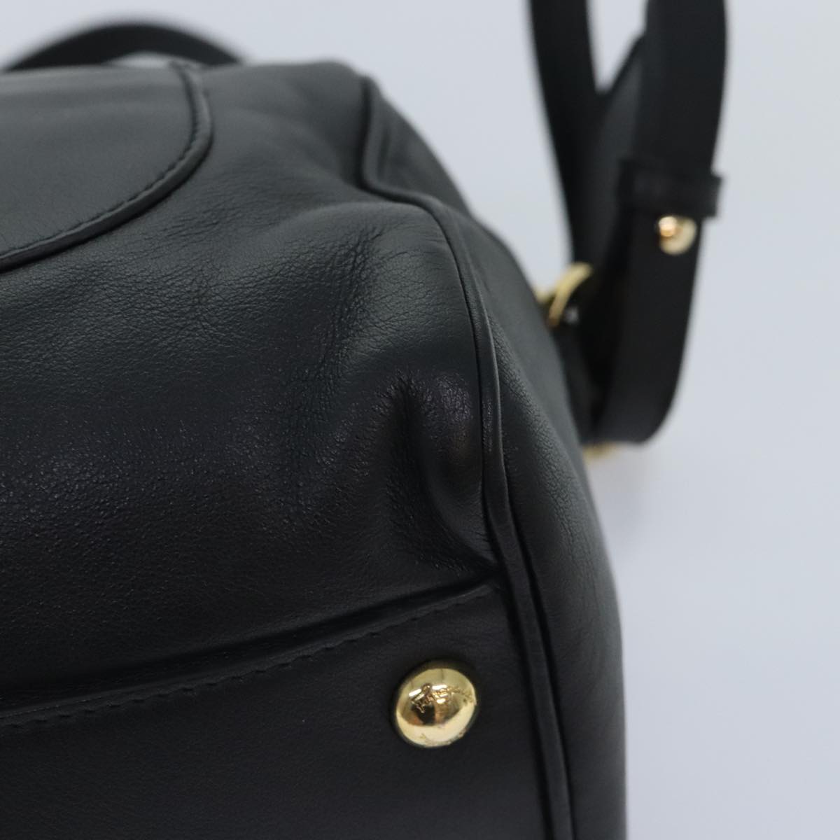 Salvatore Ferragamo Gancini Chain Shoulder Bag Leather Black Gold Auth 92072AV