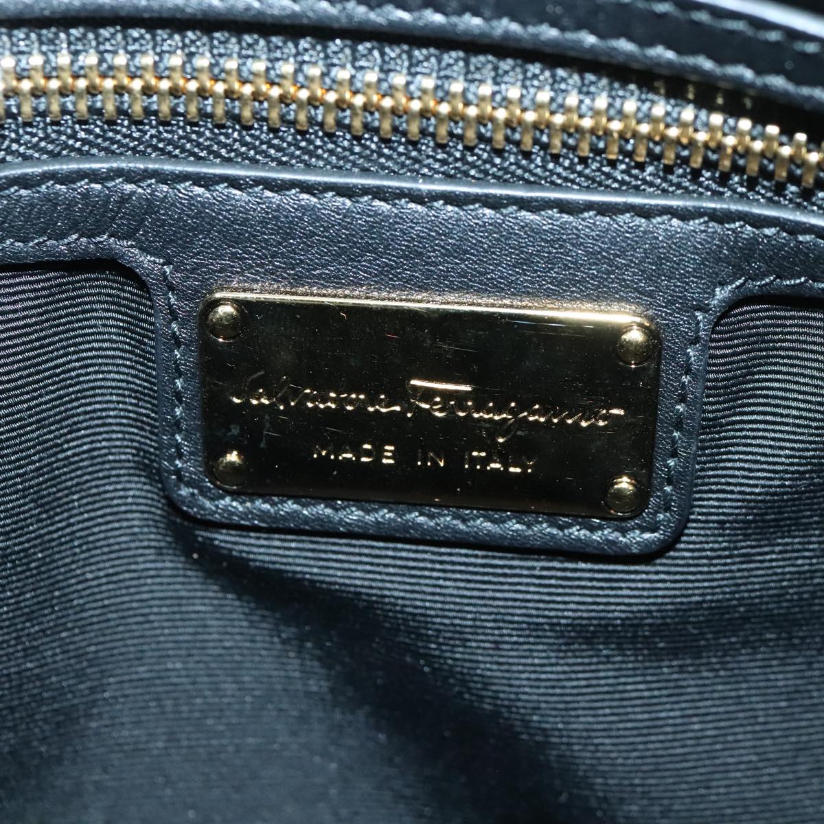 Salvatore Ferragamo Gancini Chain Shoulder Bag Leather Black Gold Auth 92072AV