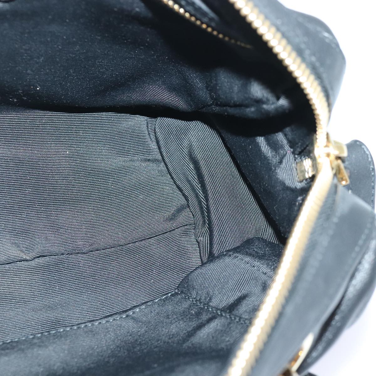 Salvatore Ferragamo Gancini Chain Shoulder Bag Leather Black Gold Auth 92072AV