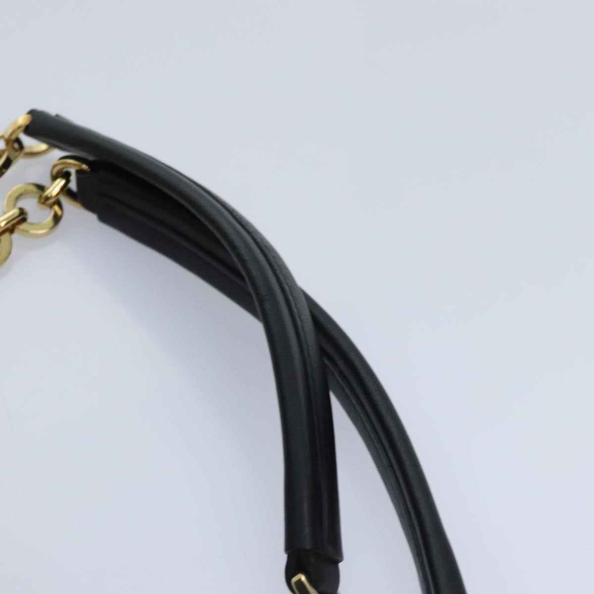 Salvatore Ferragamo Gancini Chain Shoulder Bag Leather Black Gold Auth 92072AV