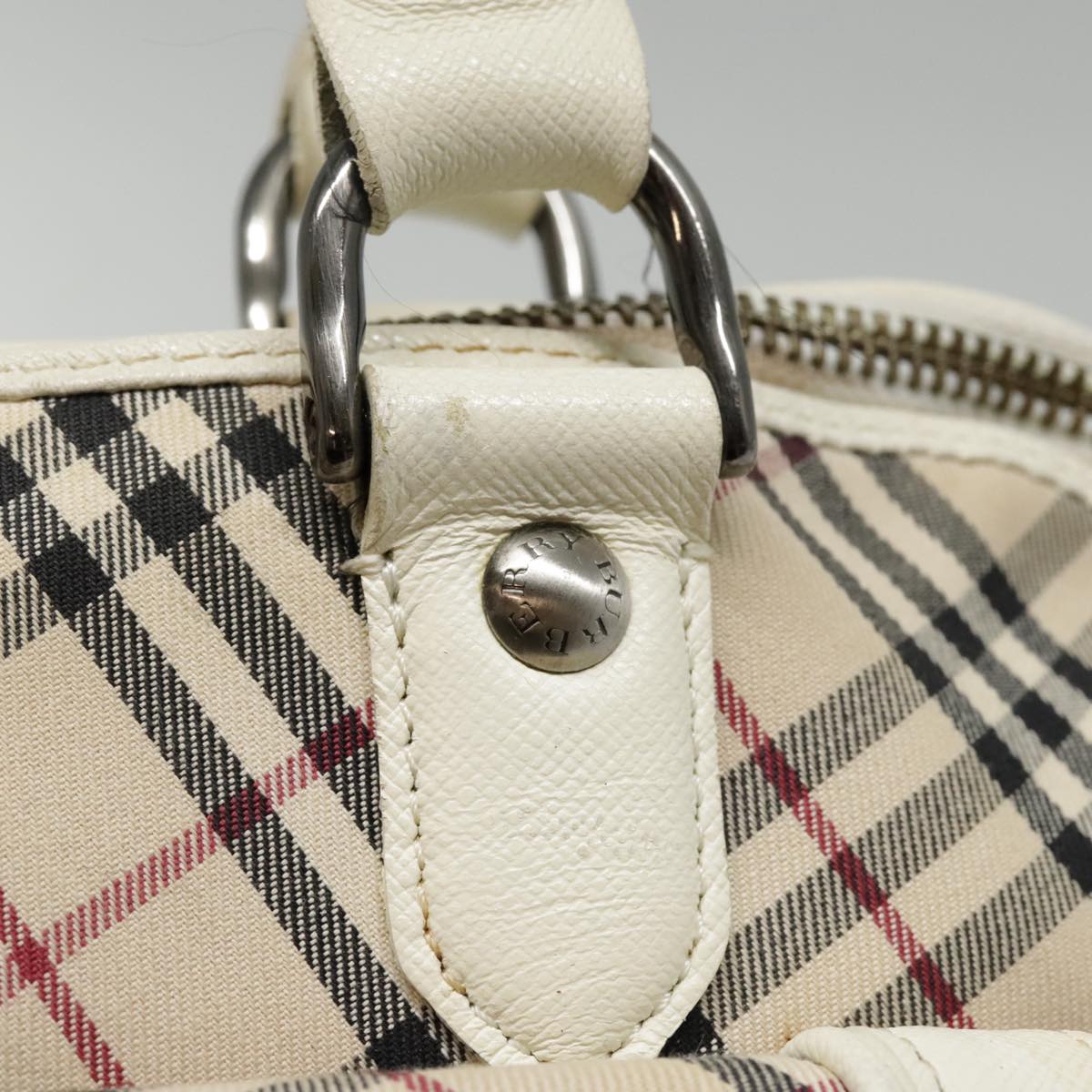 BURBERRY Nova Check Hand Bag Canvas Leather Beige White Auth 92079