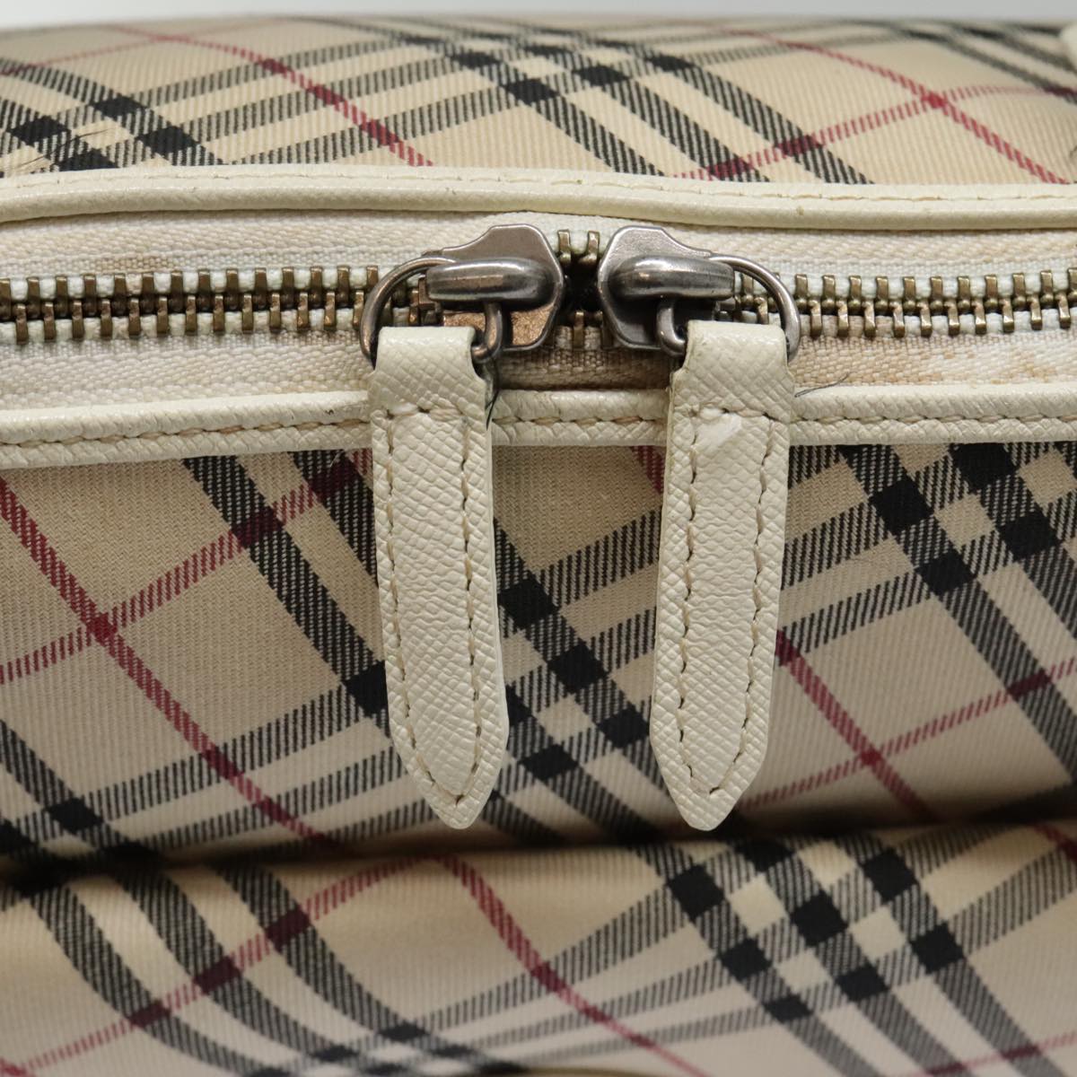 BURBERRY Nova Check Hand Bag Canvas Leather Beige White Auth 92079