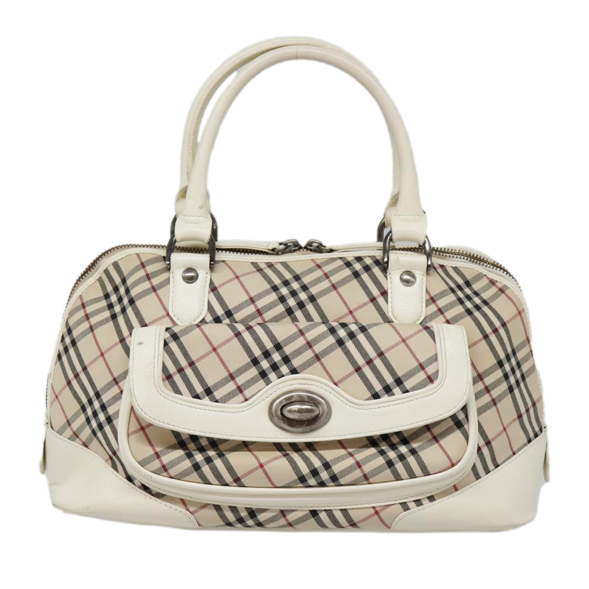 BURBERRY Nova Check Hand Bag Canvas Leather Beige White Auth 92079