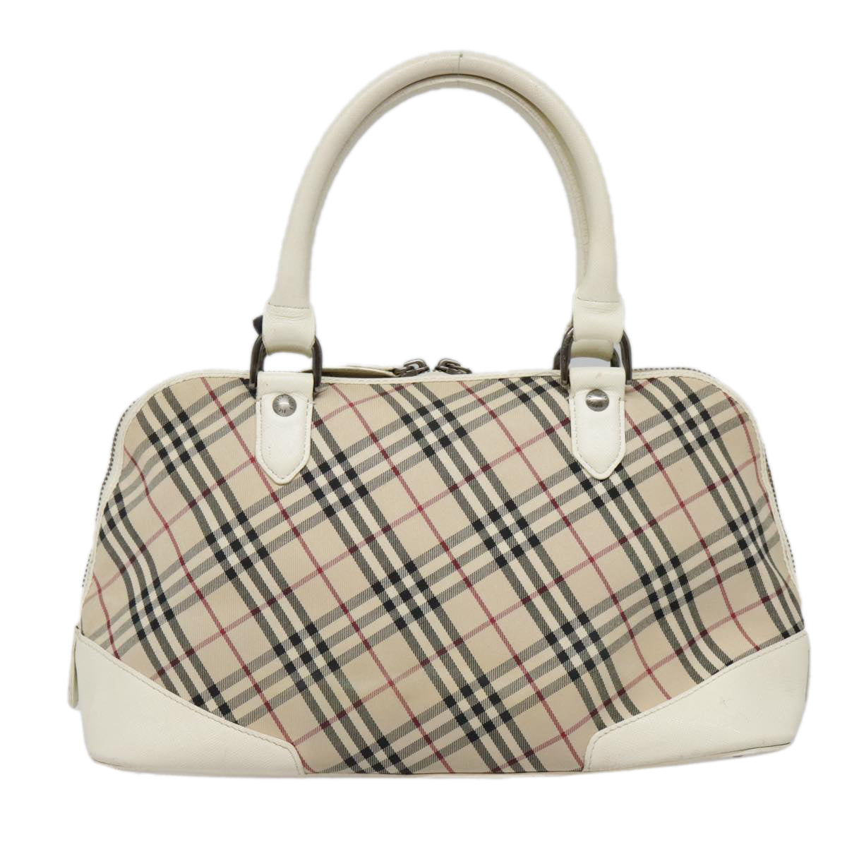 BURBERRY Nova Check Hand Bag Canvas Leather Beige White Auth 92079