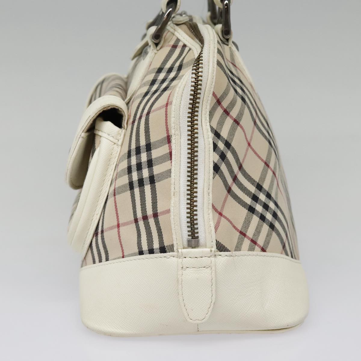 BURBERRY Nova Check Hand Bag Canvas Leather Beige White Auth 92079