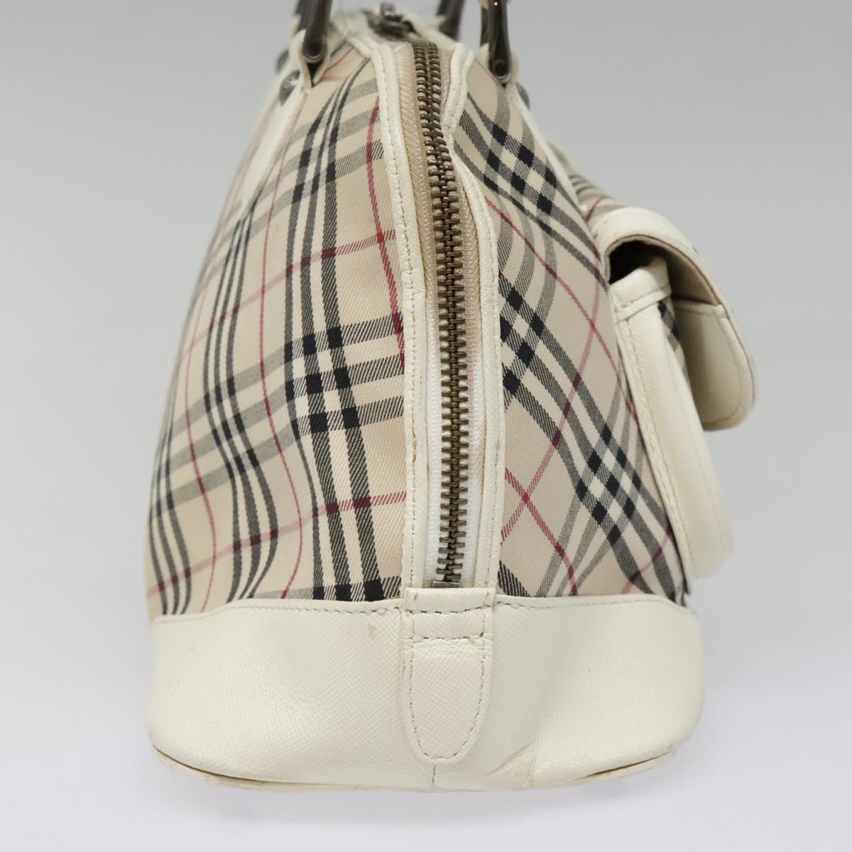 BURBERRY Nova Check Hand Bag Canvas Leather Beige White Auth 92079