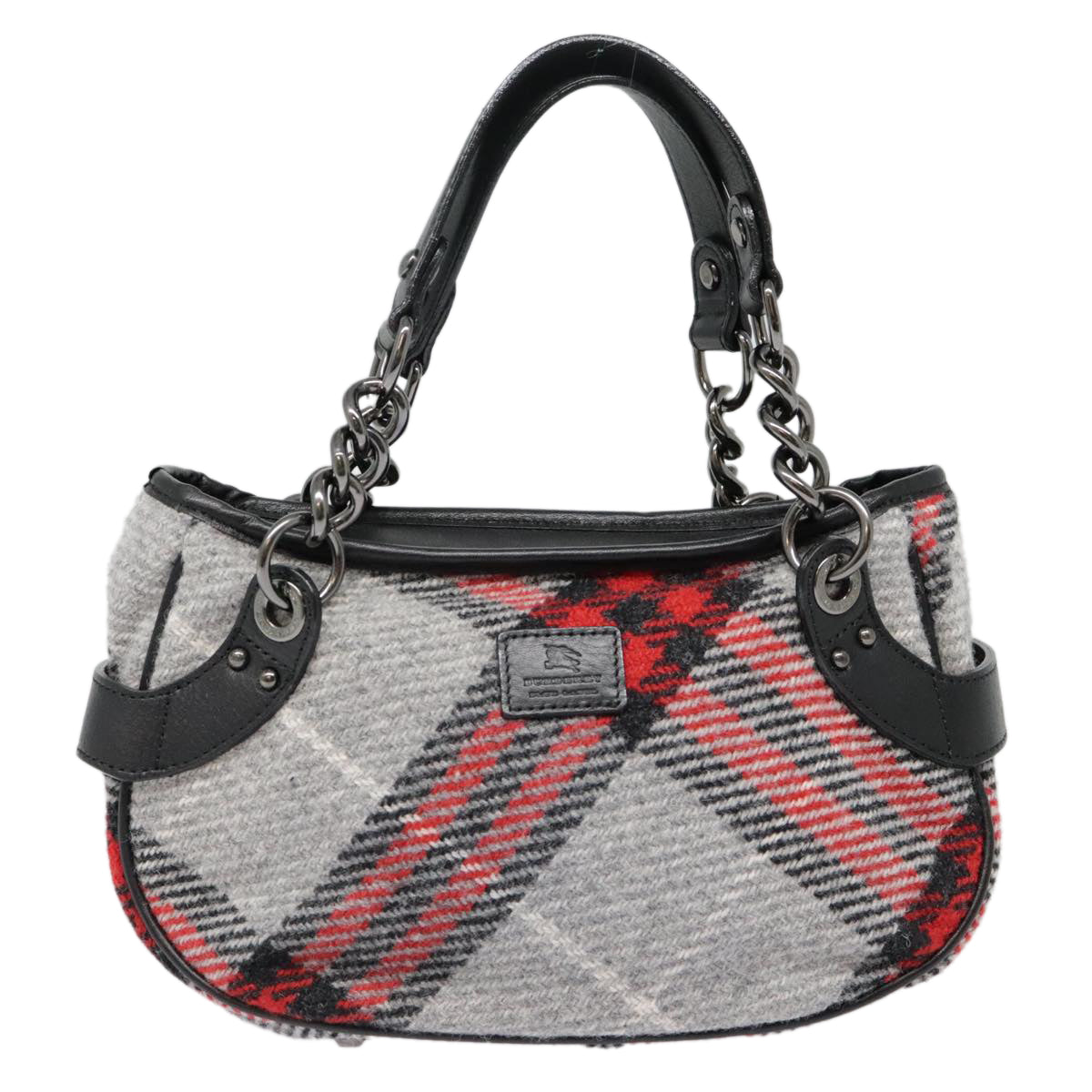 BURBERRY Nova Check Blue Label Chain Hand Bag Wool Gray Auth 92080