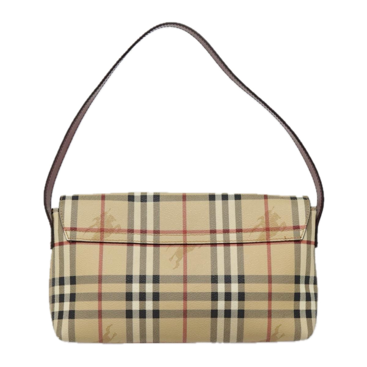 BURBERRY Nova Check Shoulder Bag PVC Leather Silver Beige Red Auth 92084