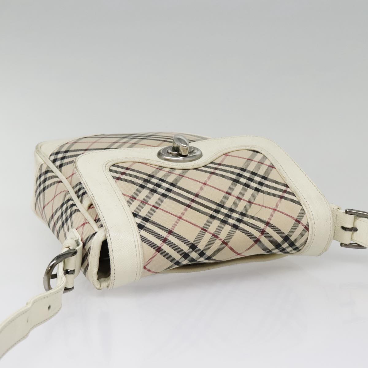 BURBERRY Nova Check Shoulder Bag Canvas Leather Beige Gold Auth 92085