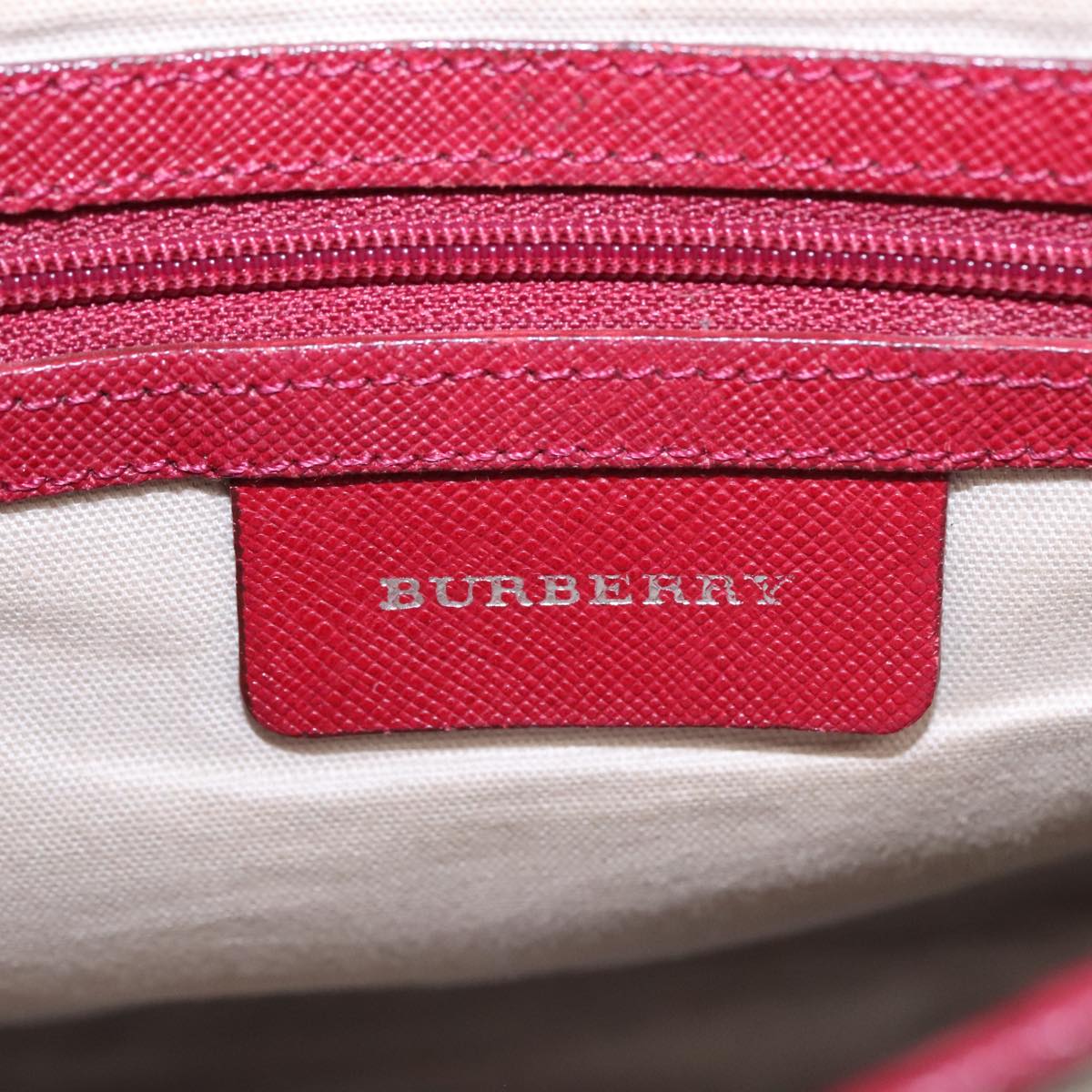 BURBERRY Nova Check Shoulder Bag Canvas Red Beige Silver Auth 92086