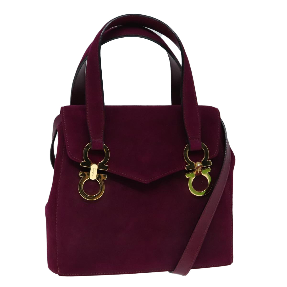 Salvatore Ferragamo Gancini Hand Bag Suede 2way Purple Gold Auth 92097