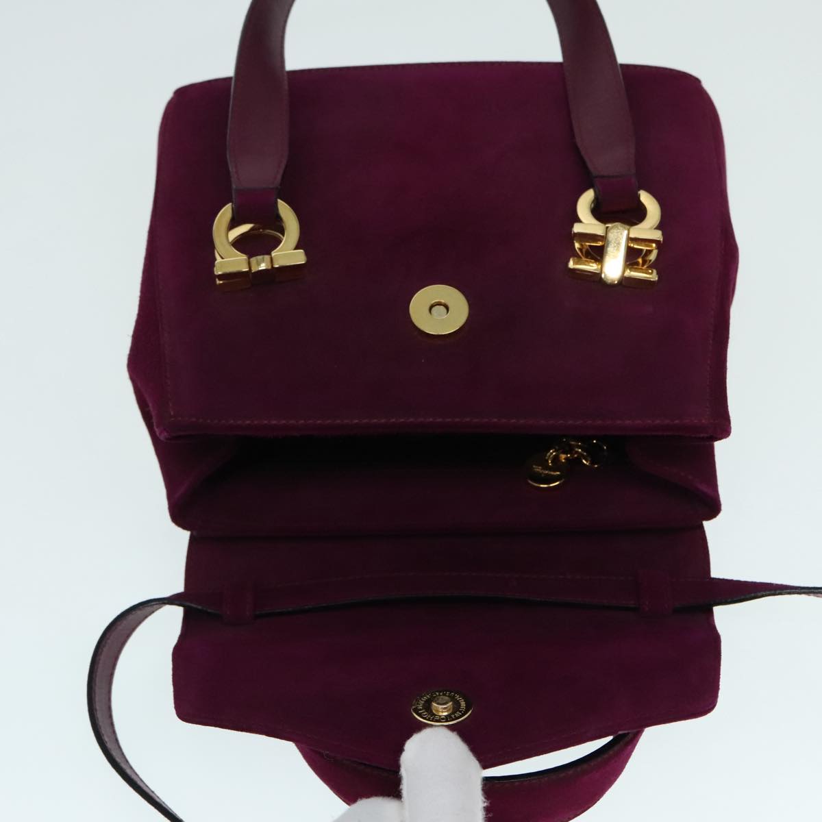 Salvatore Ferragamo Gancini Hand Bag Suede 2way Purple Gold Auth 92097