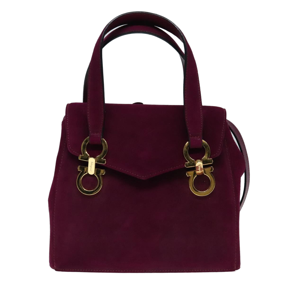 Salvatore Ferragamo Gancini Hand Bag Suede 2way Purple Gold Auth 92097