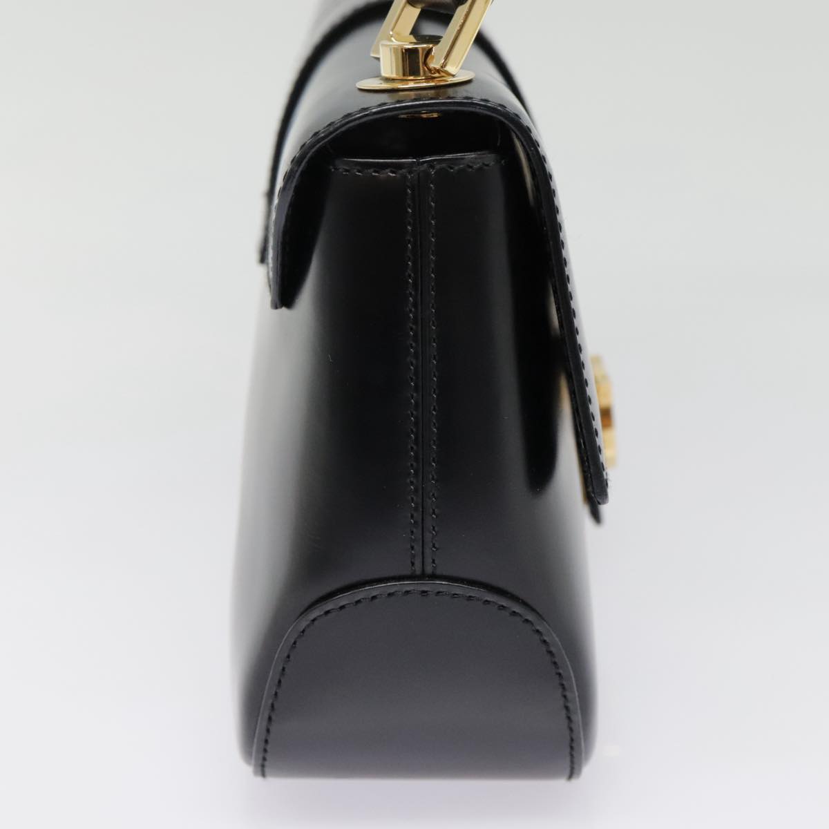 Salvatore Ferragamo Gancini Hand Bag Leather Black Gold Auth 92098