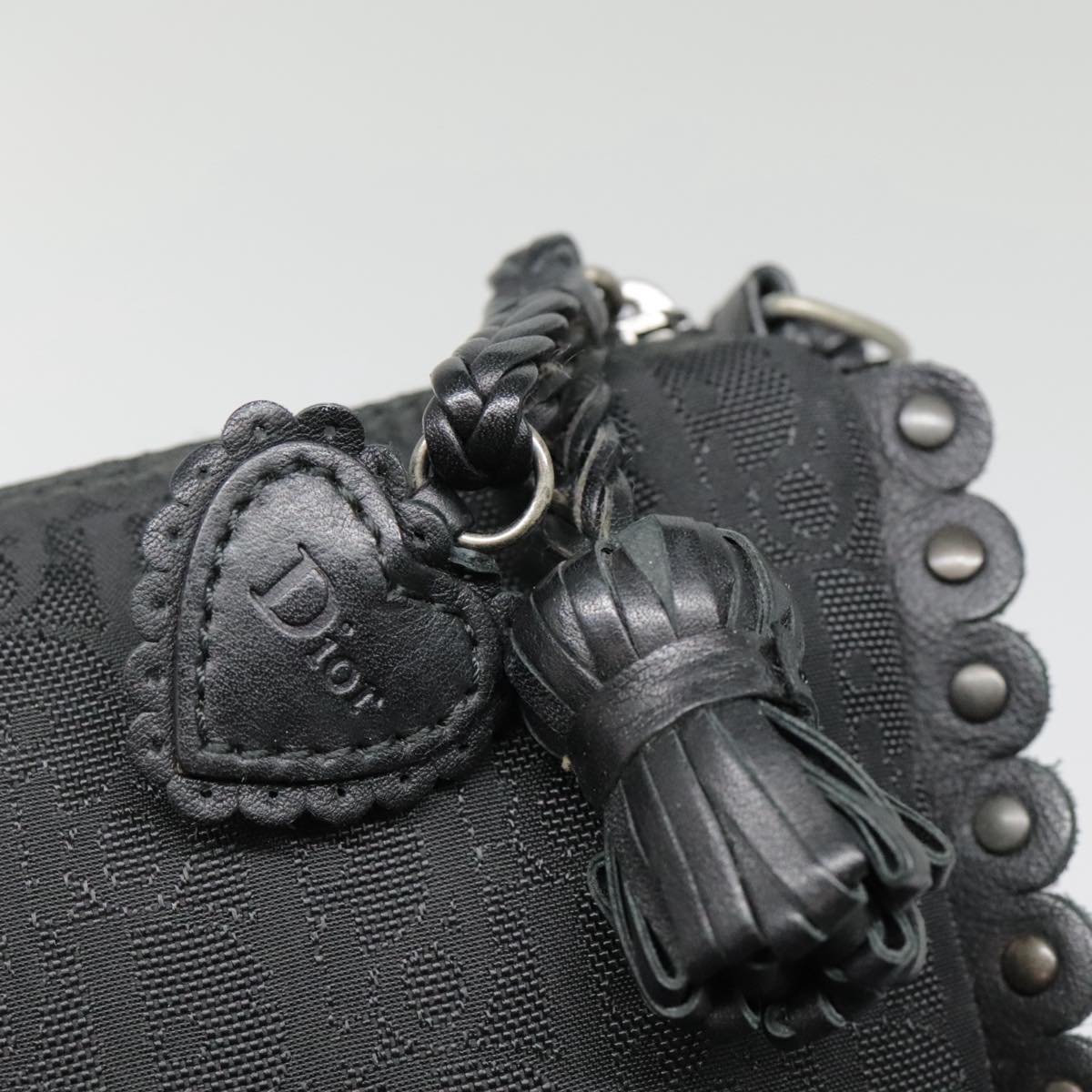 Christian Dior Trotter Canvas Shoulder Bag Silver Black Auth 92099